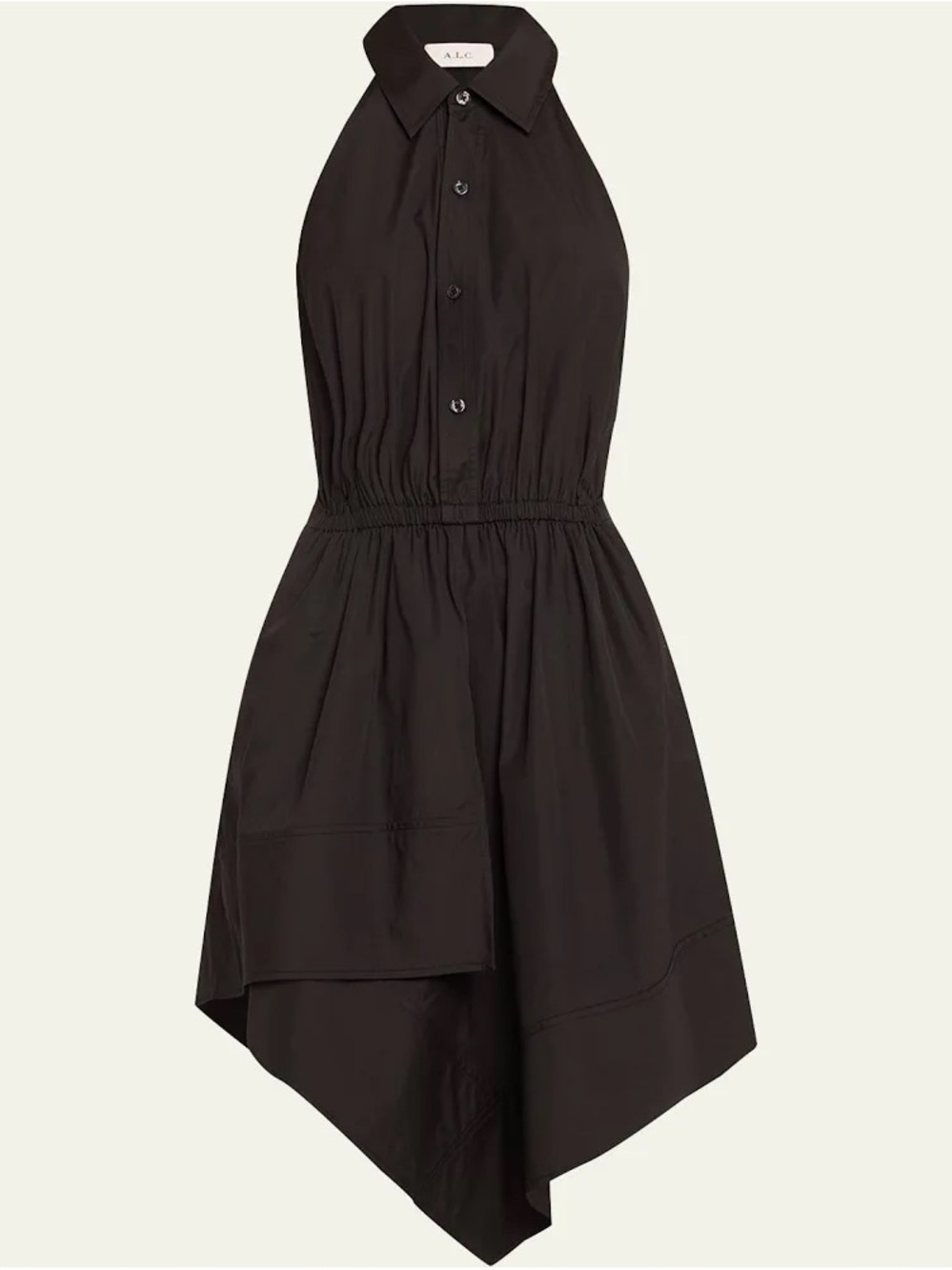 A.L.C. Black Halter Collared Asymmetrical Dress